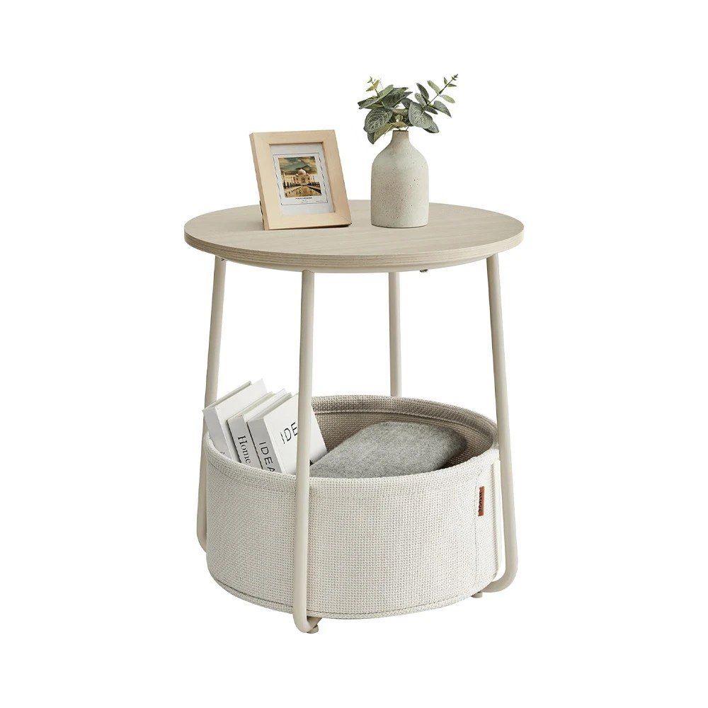 Small Bedside Table with Fabric Basket